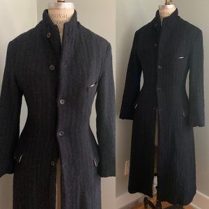 PAUL HARNDEN SHOEMAKERS herringbone striped WOOL collarless COAT navy size M